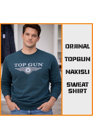 Top Gun Nakıslı Sweat Petrol Petrol