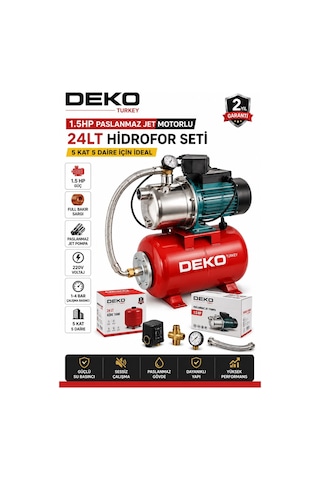 Deko Dktpas1590 1.5 Hp Paslanmaz Jet Hidrofor Seti 24 Lt Küre Otomatik Su Pompası 5 Kat 5 Daire