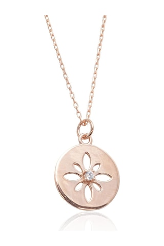 Bybarun Çiçek Motifli Yuvarlak Tektaş Kolye Rose Gold