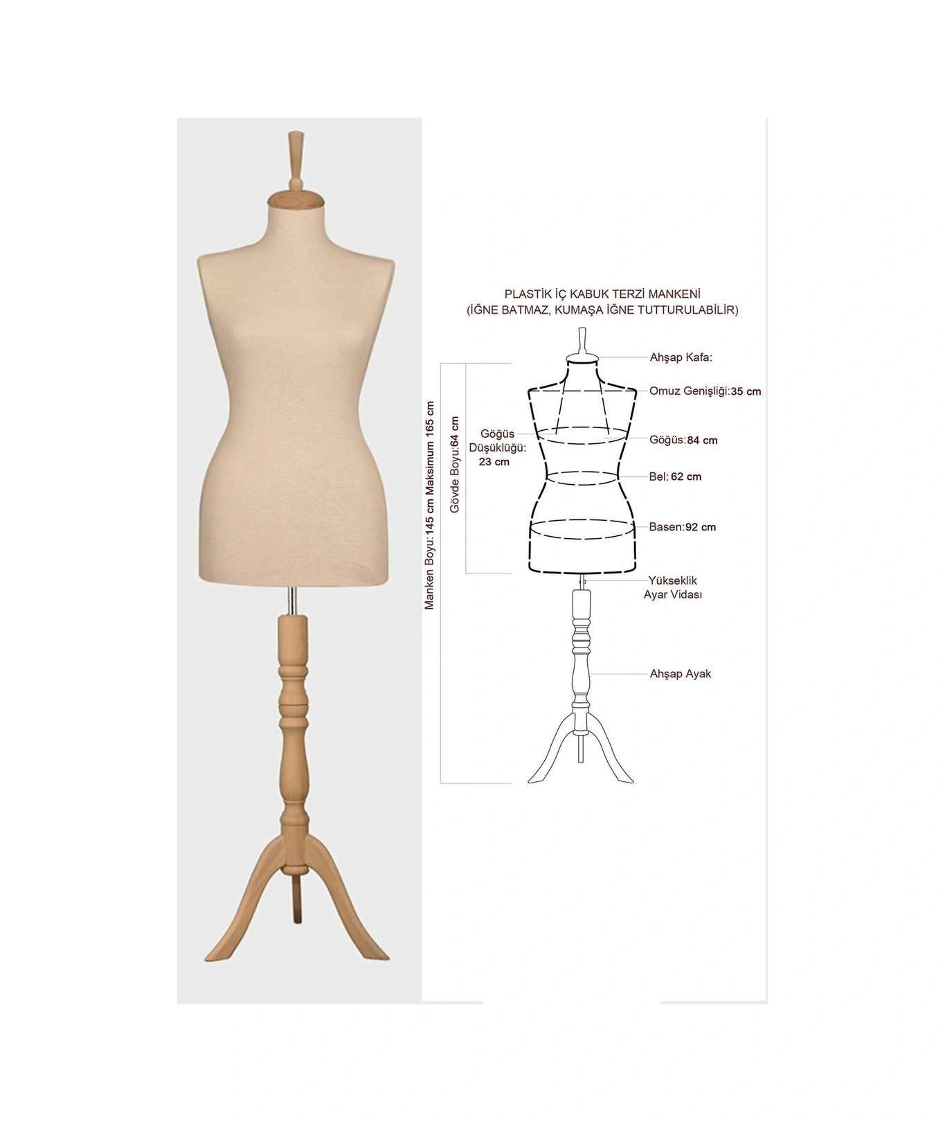 Vitrin Amaçlı 36 Beden Terzi Mankeni Vitrin Mankeni Cansız Manken İğne Batmaz 9451