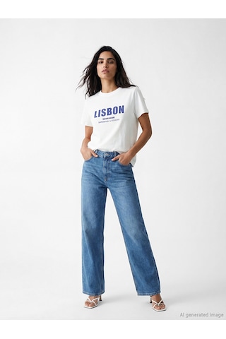 Lcw Vision Beyaz Lisbon Baskılı %100 Pamuklu Kadın Tişört