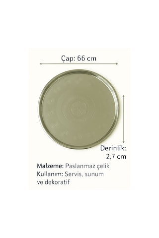 Yemek Tepsisi Çelik Yer Sofrası 66 Cm Paslanmaz Sunum Sinisi No:70 Gri