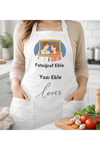 Bk Gift Kişiye Özel Kendin Tasarla Beyaz Mutfak Önlüğü - Aşçı Önlüğü, Şef Önlüğü, Sevgiliye Hediye, Doğum Günü Hediyesi Kobitmeyencom36893 Bk Gift