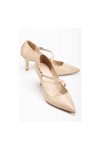 Büyük Beden Kadın Stiletto İnce Topuklu Ayakkabı Ten Rugan Baretli-4293 Ten