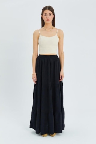 4567 Kadın Fırfırlı Uzun Müslin Etek Siyah Siyah