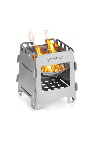 Geeksen Stainless Steel Kamp Fırını Seti: Odun Ve Alkolle Çalışır, Izgara Ağı + Fritöz Tepsisi, Outdoora Uygun Gümüş