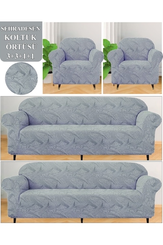 Koltuk Örtüsü Takımı 3311 Yıkanabilir Streçli Lastikli Esnek Gri