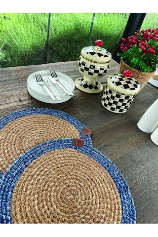 2 Kişilik Yuvarlak Amerikan Servis - Supla Naturel-mavi 33x33 Cm Naturel/ Mavi