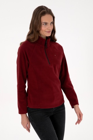 U.S. Polo Assn. Kadın Bordo Fermuarlı Dik Yaka Polar Sweatshirt 50316714-VR014