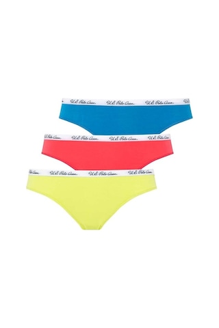 U.S. Polo Assn. Kadın Mercan - Neon Yeşil - Turkuaz 3 Lü Brazilian Slip 66275 Yeşil