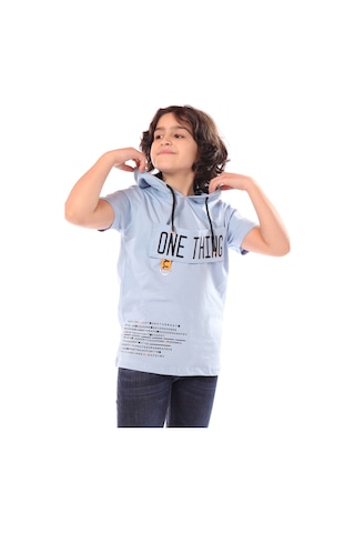 Toontoy Kids Toontoy Erkek Çocuk Baskılı Kapüşonlu Kısa Kollu Tişört Mavi
