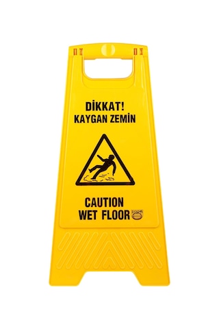 Dikkat Islak Kaygan Zemin Uyarı Levhası - Sarı - 33 X 63 Cm