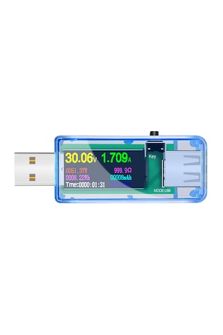 Maiyame Usb Akım Voltaj Güç Testeri, Renkli Ips Ekranlı, Transparan Mavi Kasa, Gerçek Zamanlı Ölçüm