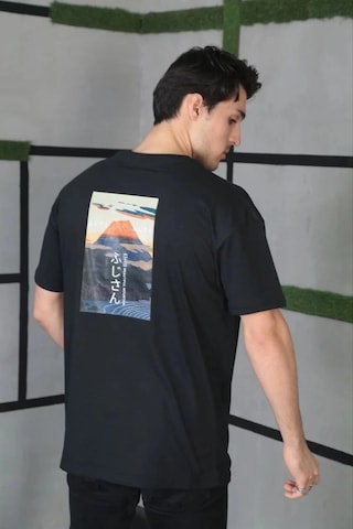 Moda Assema Erkek Bisiklet Yaka Baskılı Kısa Kol Oversize T-shirt - Siyah Çok Renkli