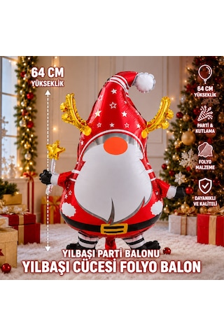 Vıp 2 Adet 64 Cm Kırmızı Yeşil Noel Cücesi Folyo Balon Yeşil Kırmızı Yılbaşı Cücesi Yılbaşı Balonu