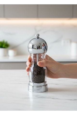 Modern Gri Başlıklı Akrilik Baharat Değirmeni Seramik Öğütücülü Ankastre Uyumlu Tasarım Gri