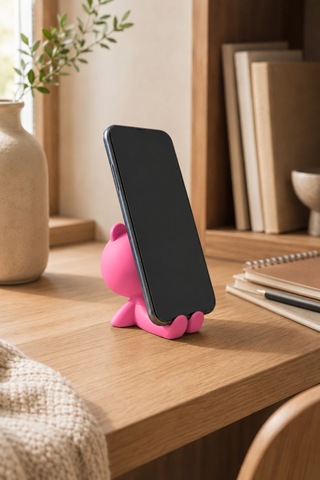 Ayıcık Figürlü Pembetelefon Tutucu Stand Masaüstü Dekoratif Telefon Desteği Sevimli