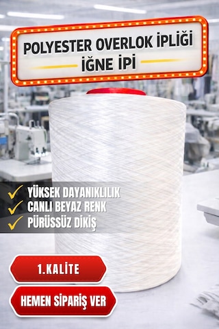 Beyaz Endüstriyel Overlok Dikiş Makinesi İpi 6 Kg 1600 Denye Yüksek Mukavemetli Polyester İplik