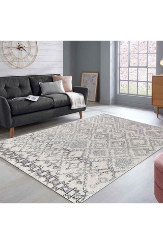 Blackshade Desenli Kadife Pamuk Tabanlı Yıkanabilen Kaydırmaz Antibakteriyel Salon Halısı 200x300 Çok Renkli