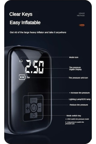 Jialan Araba Şişirme Taşınabilir Hava Kompresörü