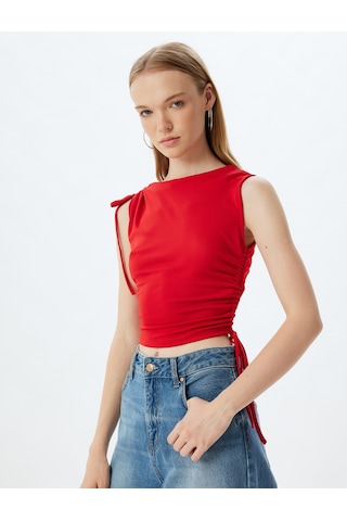 Koton Drapeli Üst Bağcık Detaylı Kolsuz Bisiklet Yaka Slim Fit Kırmızı 4sal30372ık