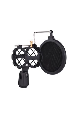 Mufunye Siyah Plastik Mikrofon Sarsıntı Dengesi Anti-puf Ağı + Metal Çubuk - 2-4cm Çaplı Mikrofonlar İçin