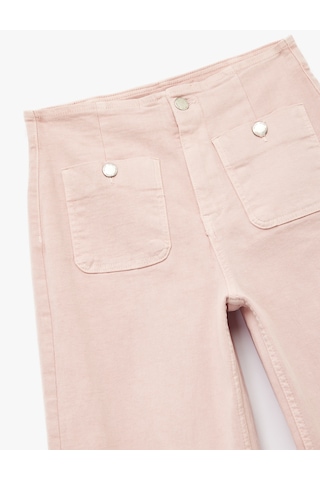 Koton Yüksek Bel Cep Detaylı Düğmeli Kısa Geniş Paça Pantolon - Culotte Jeans Pembe 6wal40022mw Pembe
