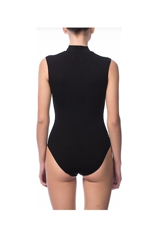 Nbb 2950 Kadın Sıfır Kol Boğazlı Çıtçıtlı Body Tekli Siyah