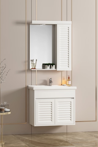 Çuha 55 Cm Beyaz Mdf Panjurlu Asma Banyo Dolabı Takımı Beyaz