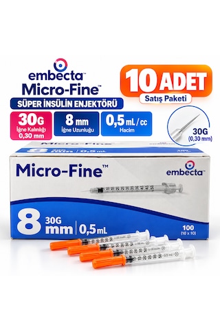 Embecta Micro-fine Süper İnsülin Enjektörü 30g 0,30 Mm X 8 Mm 0,5 Ml 10 Adet