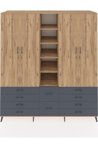 Kronos Dolap 9 Raflı 10 Çekmeceli 2 Askılı 220x59x243 Çam-çam/antrasit Atlas Çam/antrasıt