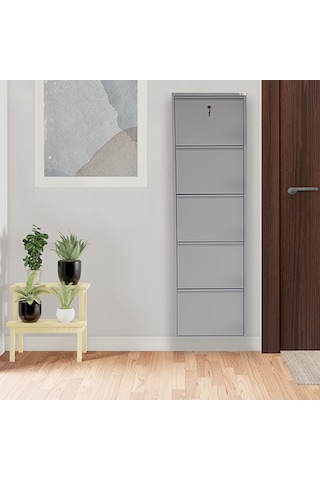 Kilitli 5'li Metal Ayakkabılık - Gri