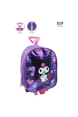 Parlak Kuromi Çekçekli Anaokulu Çantası - Çocuk Çanta - Kreş Çantası - Kuromi Çanta Mor