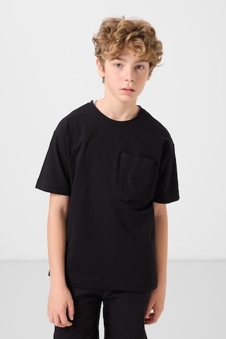 Siyah Pamuklu Oversize Fit Dokuma Hafif Esnek Chino Erkek Çocuk Şort Takım - 11278 Siyah