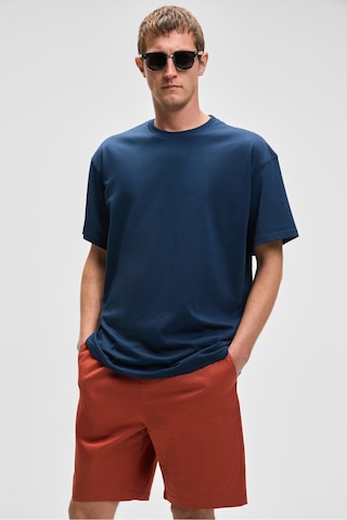 Grımelange FEON Erkek Oversize Geniş Kesim %100 Organik Pamuk Kalın Dokulu Yuvarlak Yaka Lacivert T-Shirt