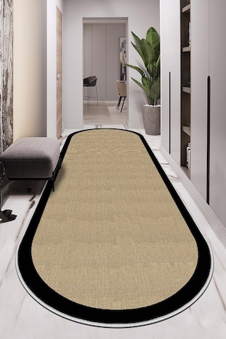 West Home Makinede Yıkanabilir Kaymaz Taban Leke Tutmaz Oval Yolluk Ev Dekorasyonu İçin Hasırlı Kesme Yolluk 455 Black Oval Yolluk