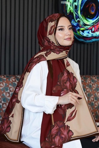 Afvente Çiçek Desen Bordo Soft Pamuk Şal Diğer