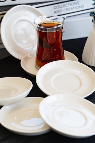 Rüya Yalın 6 Adet 12 Cm Porselen Çay Tabağı Kırık Beyaz Beyaz