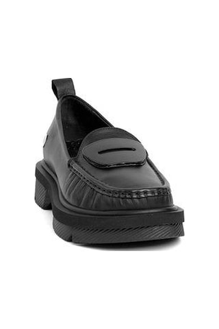 Mammamia D24ya-850 Kalın Taban Loafer Deri Kadın Ayakkabı Siyah