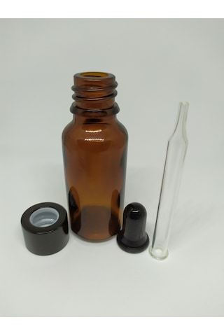 20Ml Cam Amber Şişe İnce Cam Damlalık Siyah Metal Kapak (10 Adet)