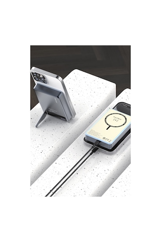 Fulltech Fp50 Magsafe Wireless Powerbank Mavi 10000mah 20w Lcd Ekranlı Standlı Taşınabilir Şarj Ciha