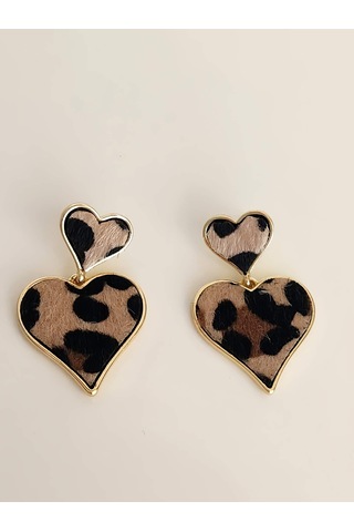 Leopar Kalp Sallantılı Model Küpe Leopar Desenli Çok Renkli