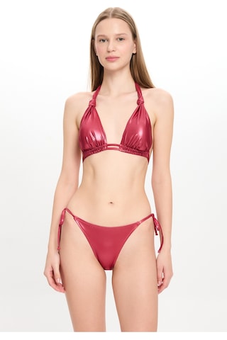 Toosalty Kadın Deri Görünümlü Çift Spagettili Geniş Üçgen Bikini Takımı 25sw019st Bordo