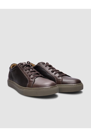 %100 Hakiki Deri Kahverengi Bağcıklı Erkek Sneaker-kahverengi Kahverengi