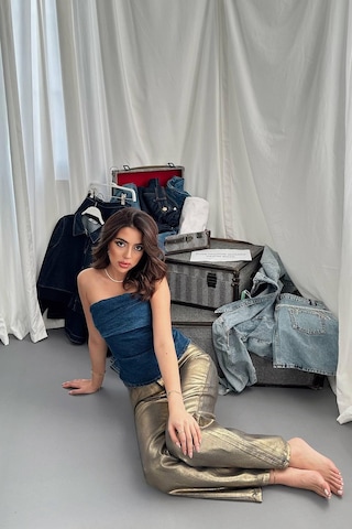 Alemdarshop Gold Altın Varaklı Jeans Pantolon Çok Renkli
