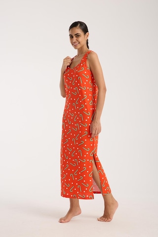 Akbeniz Kadın Kalın Askılı Yırtmaçlı Uzun Turuncu Gecelik Turuncu