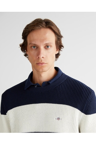 Gant Erkek Regular Fit Lacivert Çizgili Pamuklu Triko Kazak-10542 Lacivert