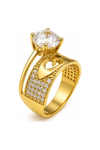 Yazıcılar 14 Ayar Altın Kalp Detaylı Golden Love Tektaş Kadın Yüzük 3,30 Gr 443