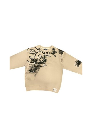 Erkek Çocuk Yazı Detaylı Batik Desenli Sweatshirt-14701 Krem