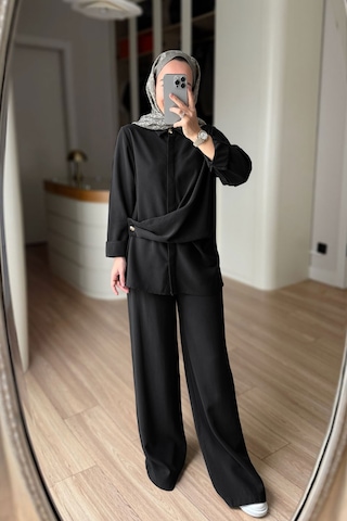 Ka Hijab Bağlama Detaylı Takım - Siyah